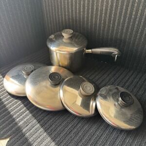 Revere Ware Copper Bottom Saucepan with 5 Lids Stainless Steel Lot